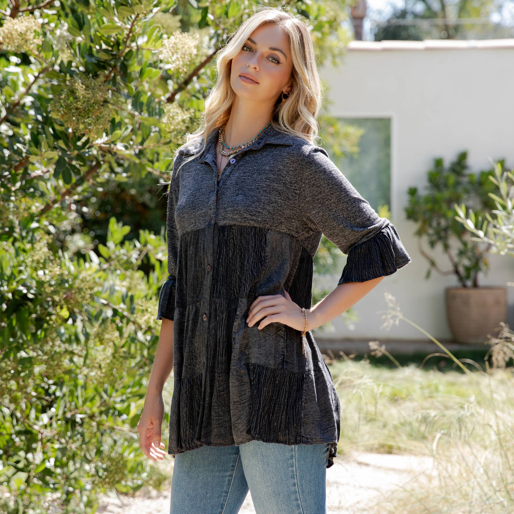 3/4 Ruffle Sleeves Western Blouse Top (New Color)