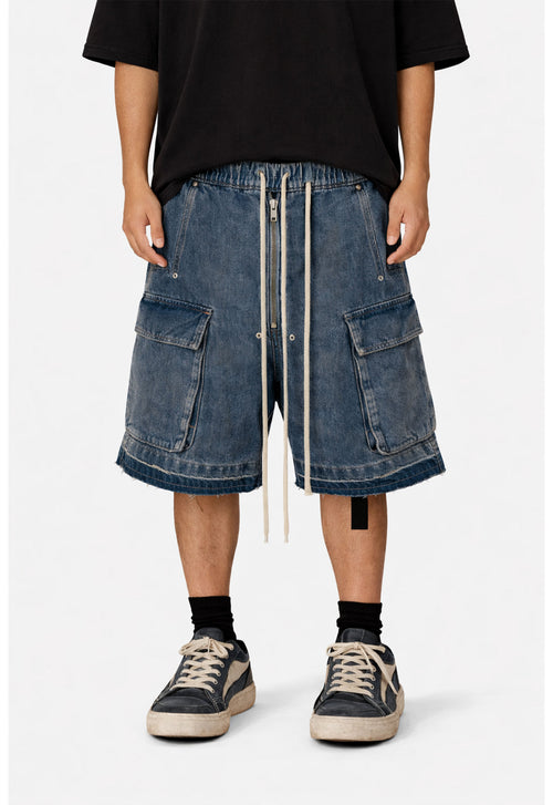 AZUL DRAWSTRING DENIM CARGO SHORTS